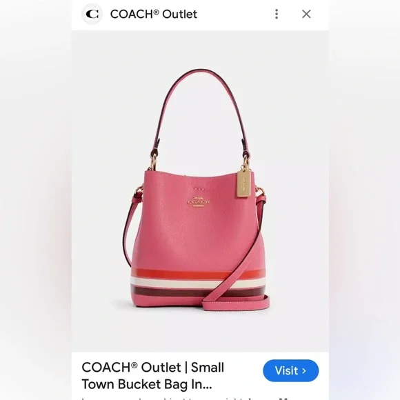Coach Small Town Bucket Bag crossbody Pink White Red Striped Gold Zip pocket - Picture 3 of 16